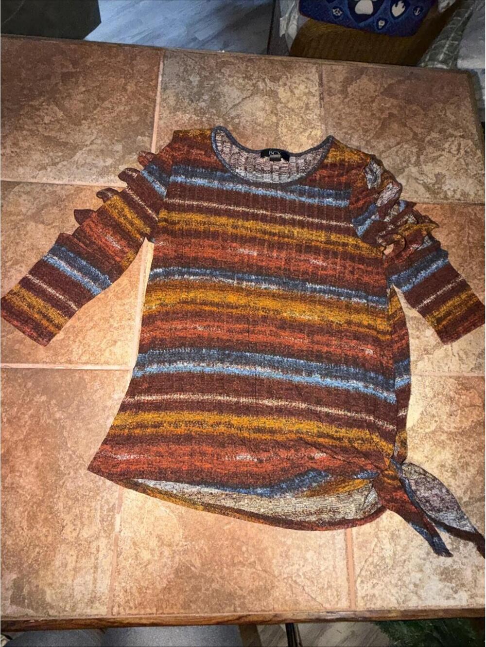 BCX Womens MuiltiColor Striped Knit Sweater Side-Tie Blouse, Size Medium